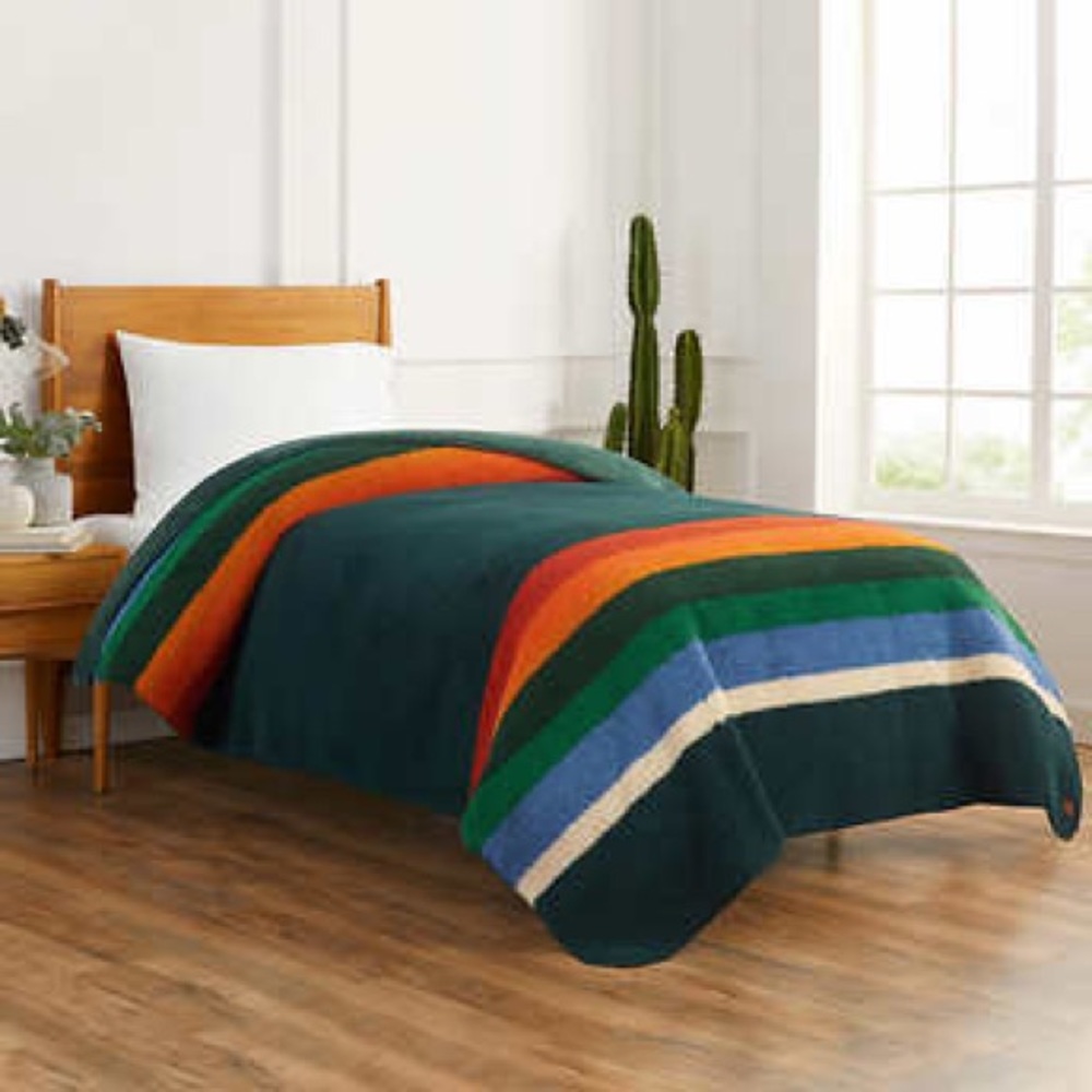 Pendleton Sherpa Fleece Reversible Blanket Throw GREEN KING BRAND NEW - Picture 2 of 4